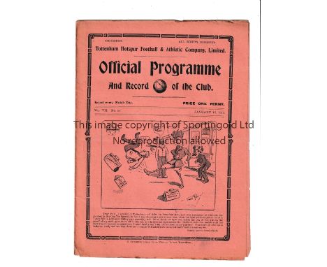 TOTTENHAM HOTSPUR        Gatefold programme for the home League match v Bradford City 16/1/1915.     Generally good