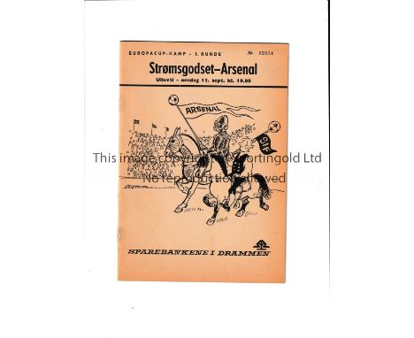 ARSENAL     Programme for their first European Cup tie away v Stroemsgodset Drammen 15/9/1971.    Good