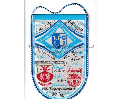 WREXHAM / ARSENAL      Official 1.FC Magdeburg commemorative pennant issued for 1979/80 ECWC ties v Arsenal and Wrexham.     