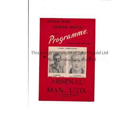 1949 ARSENAL V MANCHESTER UNITED     Pirate programme by Buick for the game at Arsenal on 27/12/49. Slight marks.   Generally