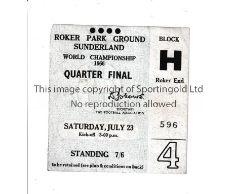 1966 WORLD CUP TICKET / ROKER PARK     Ticket for the Quarter-Final, Russia v Hungary 23/7/1966, very slight vertical crease.