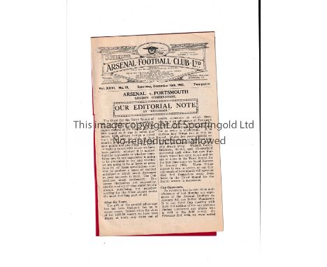 ARSENAL       Programme for the home London Combination match v Portsmouth 18/12/1937.     Generally good