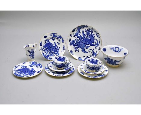 Royal Worcester 'Blue Dragon' tea servicedated 1908comprising twelve teacups; twelve saucers; twelve sideplates, 17cm diamete