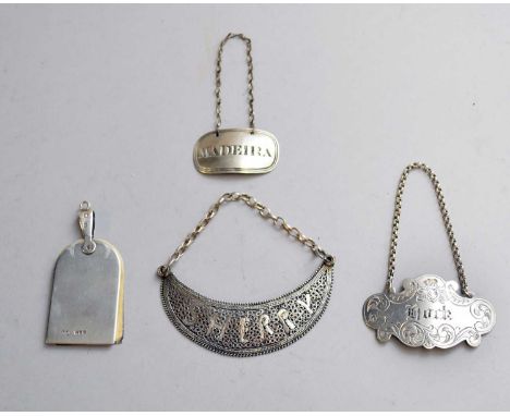 A Victorian silver aide memoire, Grey &amp; Co, London 1890, together with two silver decanter labels 'Hock', Birmingham 1862