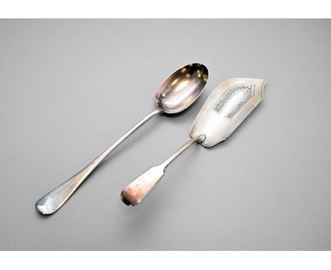 A George III silver Fiddle pattern fish slice, William &amp; Samuel Knight, London 1813, with engraved inscription to the bla