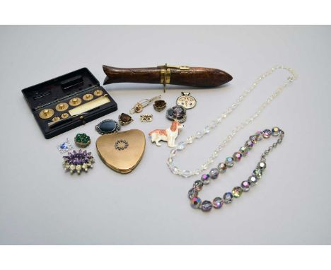 A collection of various pieces of costume jewellery, to include; simulated pearl necklaces, mother of pearl studs, a silver g