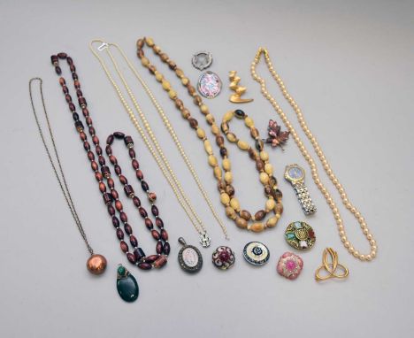 A collection of various pieces of costume jewellery, to include; a stick coral necklace, bead necklaces, simulated pearls, si