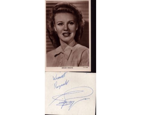 Ginger Rogers signed card with vintage 6 x 4 sepia unsigned photo. Good Condition. All autographs come with a Certificate of 