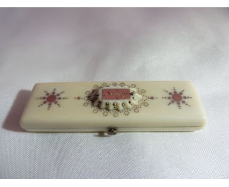 A Victorian ivory and yellow metal patch box. Cartouche engraved with 'Nancy'.