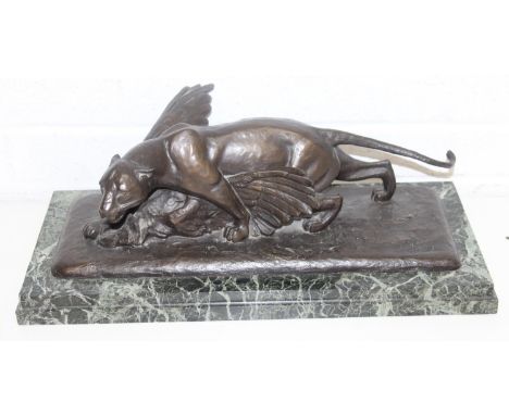 Phyllis M. Bone, ARSA, RSA (Scottish, 1896-1972)Panther disturbed while attacking a Vulture, 1925Patinated bronze on marble b
