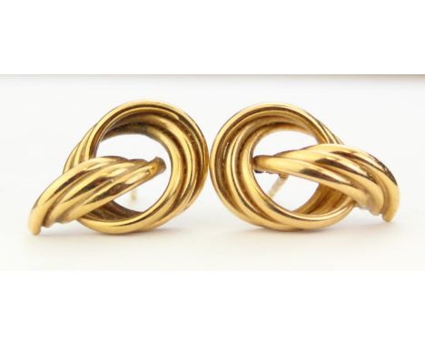 [1.45g] - a pair of retro 9ct gold earrings, indistinctly marked but XRF confirmed, 17mm tall