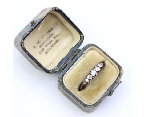 [2.27g, M] - a 14ct gold and five stone diamond ring, marked 18c but XRF confirmed as 14ct gold, the diamonds assessed as 0.9
