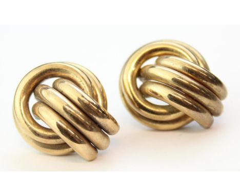[4.34g] - a pair of retro 9ct gold earrings, indistinctly marked but XRF confirmed, 23mm tall