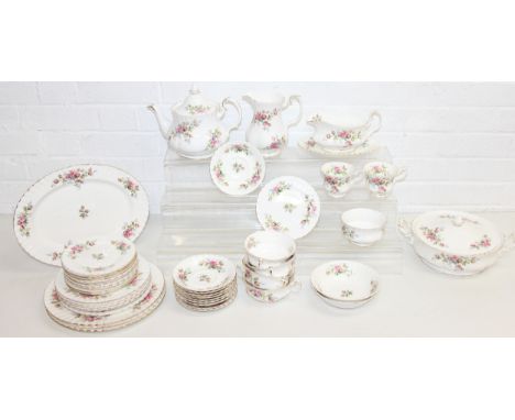 An extensive Royal Albert "Moss Rose" pattern dinner and tea service, various plates, jugs and cups etc, to inc a teapot, and