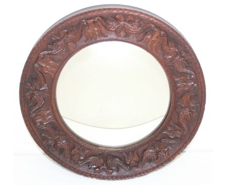 Circular convex mirror in carved mahogany frame, 40cm diam