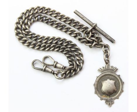 An antique silver double Albert chain, each link marked and XRF confirmed, with a silver fob marked for Birmingham 1926, 38cm