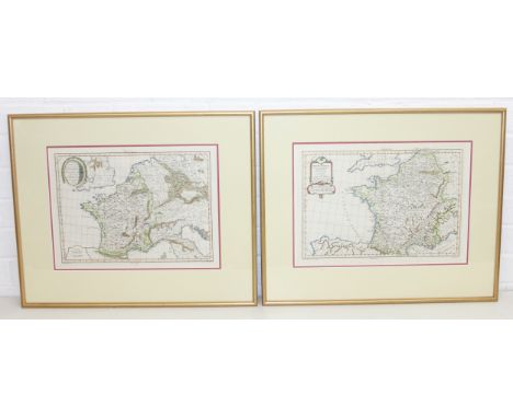 Étienne André Philippe de Prétot (French, 1710-1787): Pair of 18th century hand-coloured maps of France based on the 'Roman E
