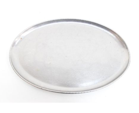 Keswick School of Art (KSIA) "Firth Staybrite" serving tray with planished details, 51cm x 34cm