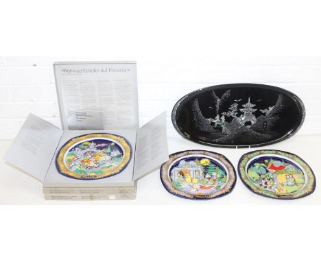 Three Rosenthal collectors plates designed by Bjørn Wiinblad, all boxed with paperwork and an Oriental lacquer and mother of 