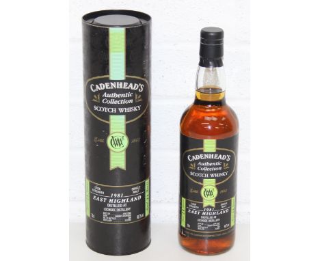 A rare bottle of Cadenhead's Authentic Collection Scotch Single Malt Whisky, 21 years old bottled in 2002 from the 1981 casks