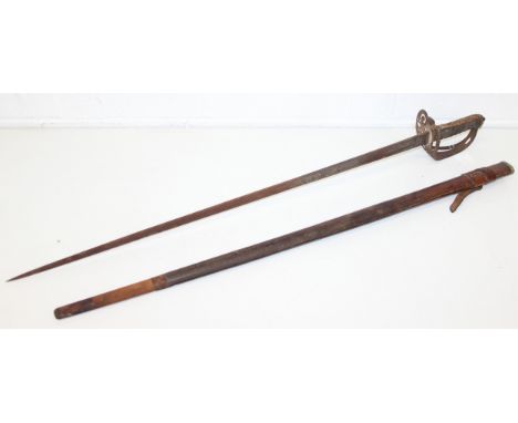 A British Military 1827 pattern Light Infantry Officer's sword, possibly for Oxford &amp; Bucks, leather covered sheath, the 