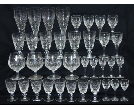 Qty of antique and later crystal and cut glass drinking glasses to incl some Stuart Crystal, liqueur glasses and 4 brandy bal