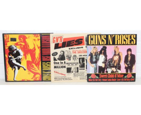 3 vintage Guns N' Roses vinyl records incl Lies, Use Your Illusion I, and Sweet Child O' Mine