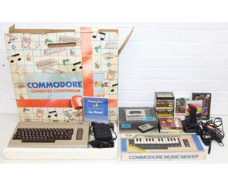 Vintage Commodore 64 Computer Compendium with original box, incl Music Maker keyboard, Datasette 1531, Spectravideo joystick,