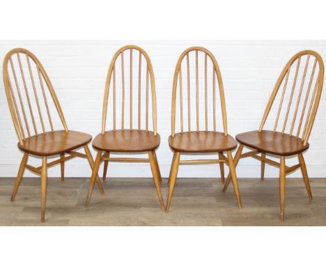 A set of four Ercol Quaker high hoop hack dining chairs, blonde finish, gold label, each 96cm tall