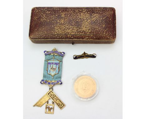 A vintage Masonic silver gilt and enamel medal or jewel, St Edburg's Lodge 4621, marked silver and XRF confirmed, makers mark