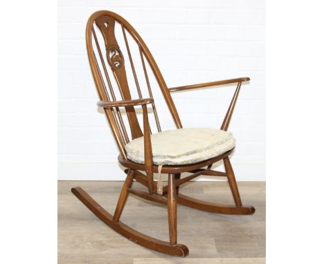 Vintage Ercol model 891 swan back rocking chair with cushion, 90cm H