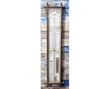 An antique Admiral Fitzroy wall barometer in oak case, 367815 edition with lozenge mark, 25cm x 104cm