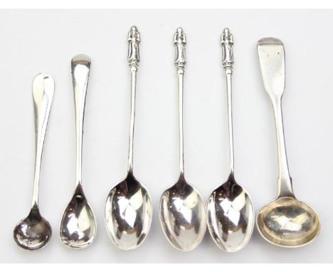 [71.25g] - six assorted silver spoon to inc condiment and apostle spoons, a mixture of 19th and 20th century, all with Englis