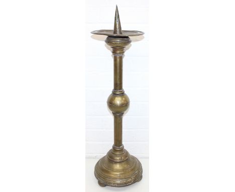 Antique brass church pricket candlestick, 80cm