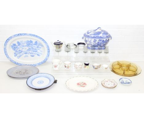 Qty of assorted vintage ceramics and glass to inc antique blur &amp; white, retro glass hors d'ouvres bowl etc [2 boxes]