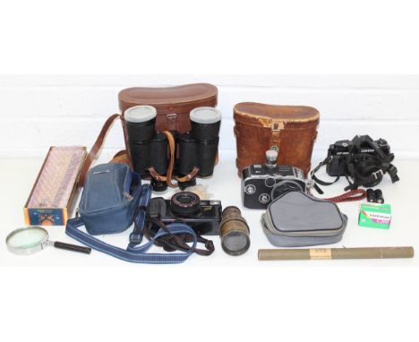 Mix of scientific items to incl monocular, thermometers, Panasonic Zoom camera, 2 sets of binoculars etc