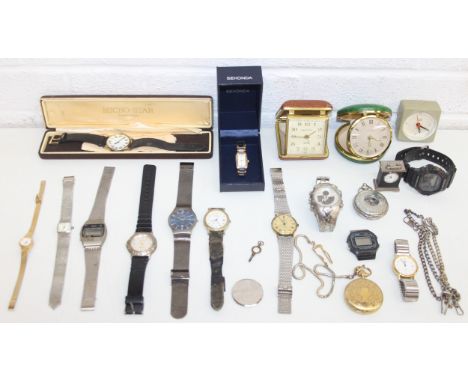 Qty of assorted clocks and watches to inc Casio G-Shock, vintage Sekonda etc