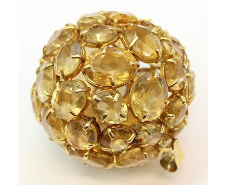 A very unusual 18ct yellow gold and yellow topaz or citrine ball cluster or bombe pendant, indistinctly marked to suspension 