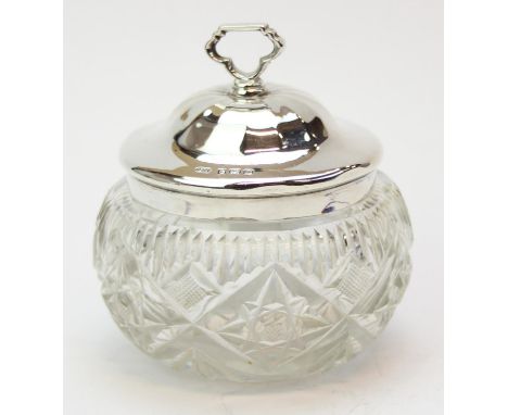 A silver topped and cut crystal preserve pot, Birmingham 1928 by Stokes &amp; Ireland Ltd, 9cm tall