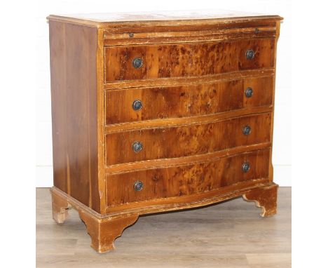An antique style serpentine 4-drawer chest of drawers with dressing slide, 78cm x 45cm x 79cm