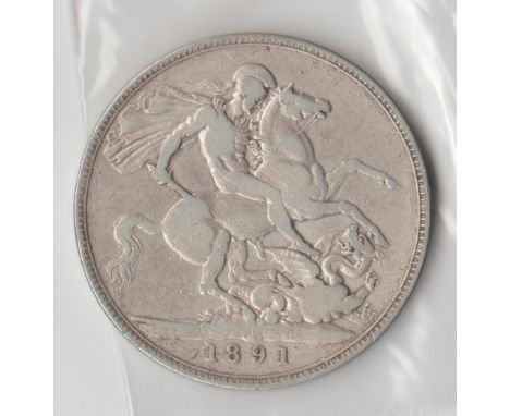 British Silver Coins - Queen Victoria (1837-1901) 1891 silver crown coin, jubilee head, good details