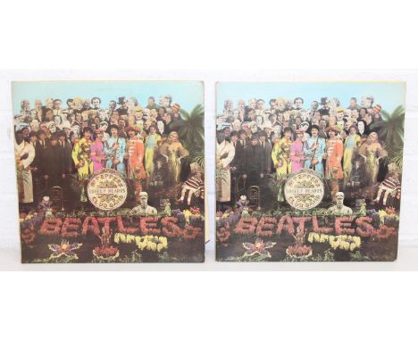 Two copies of The Beatles Sgt. Pepper's Lonely Hearts Club Band vinyl LPs, one mono and one stereo, the mono version to inclu