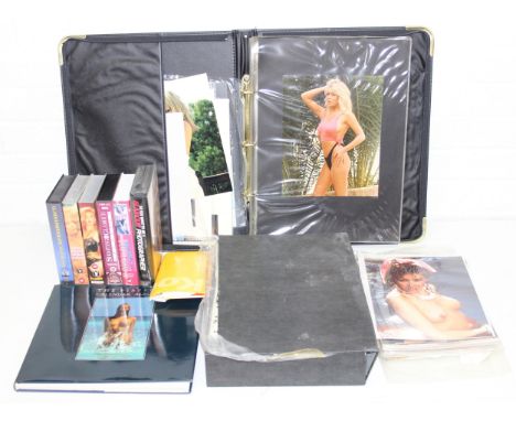 Glamour photography - a huge qty of vintage glamour model photographic items to incl photographs, VHS videos, Pirelli Calenda
