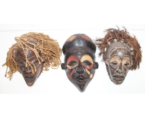 3 large African wooden tribal masks, longest 42m
