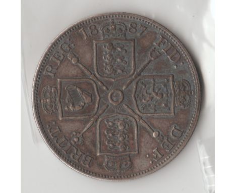 British Silver Coins - Queen Victoria (1837-1901) - a rare 1887 silver double florin coin, only minted for four years, very g