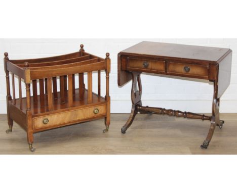 Two piece of Georgian style furniture to inc a Canterbury magazine rack with drawer and a small drop leaf sofa type table wit