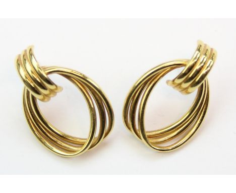 [4.84g] - a pair of retro 18ct gold earrings, indistinctly marked but XRF confirmed as 18ct gold, each 28mm tall