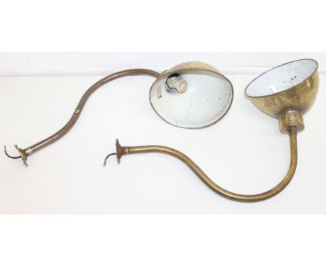 Pair of vintage brass wall mountable swan-neck lights by Ring Lighting, 64cm W
