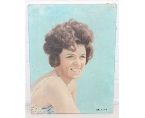 Buckmenz (20th century) - a mid-century oil on canvas depicting a female in bathing costume, likely 1960's, unframed, 41cm x 
