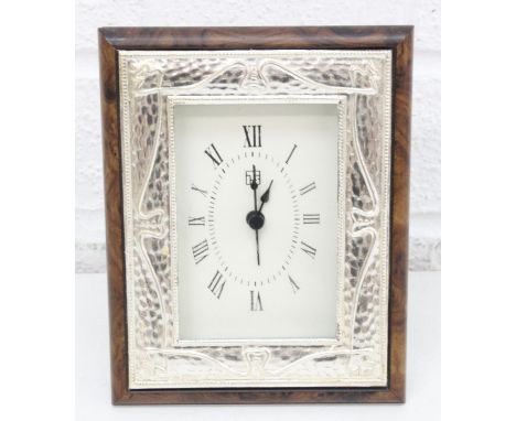 A modern silver mounted desk clock, Italian hallmarks and XRF confirmed, running at present, 14cm x 11cm